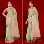 Banarasi Silk Pista Green Festival Wear Weaving Saree